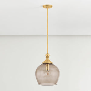 Chatton Pendant 12" in aged brass shown from the front to reveal the shade shape and metal detail.