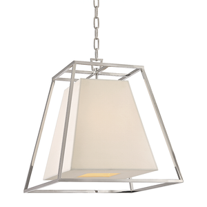Kyle Pendant in polished nickel shown from the front to reveal the shade shape and metal detail.