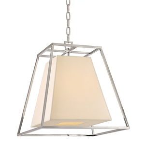Kyle Pendant in polished nickel shown from a second angle to highlight the shade shape and metal detail.