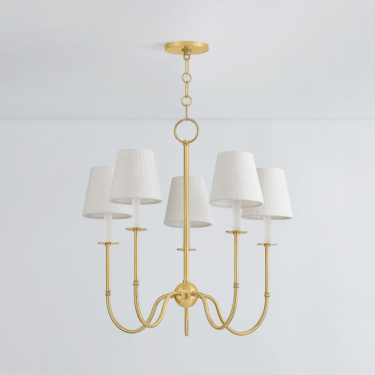 Amina Chandelier 26.5" in aged brass — a Hudson Valley chandelier for dining rooms, entries, and living rooms at Laurie Yapp Home.