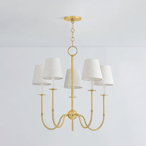 Amina Chandelier 26.5" in aged brass shown from a second angle to highlight the frame, arms, and shade detail.