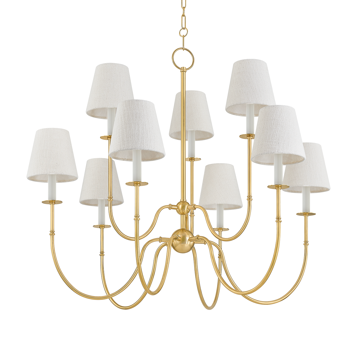 Amina Chandelier 39.25" in aged brass — a Hudson Valley chandelier for dining rooms, entries, and living rooms at Laurie Yapp Home.