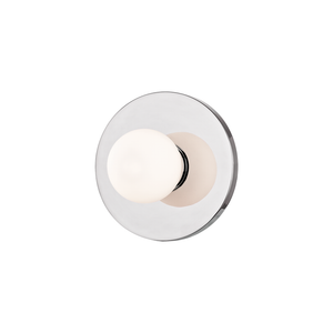 Taft Wall Sconce in polished chrome shown from a second angle to highlight the arm curve and shade silhouette.