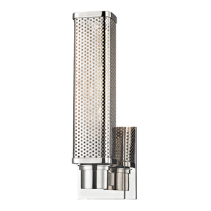 Gibbs Wall Sconce 4.5" x 12.5" in polished nickel shown from a second angle to highlight the arm curve and shade silhouette.