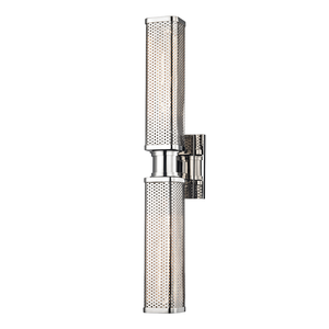 Gibbs Wall Sconce 4.5" x 22.25" in polished nickel shown from the front to reveal the arm curve and shade silhouette.