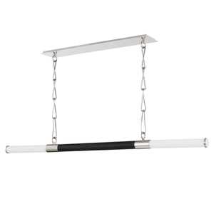 Huntington Linear in polished nickel shown from a second angle to highlight the extended frame and shade array.