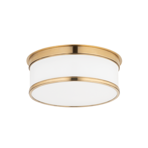 Geneva Flush Mount 9.25" in aged brass — a Hudson Valley flush mount for hallways, bedrooms, and entryways at Laurie Yapp Home.