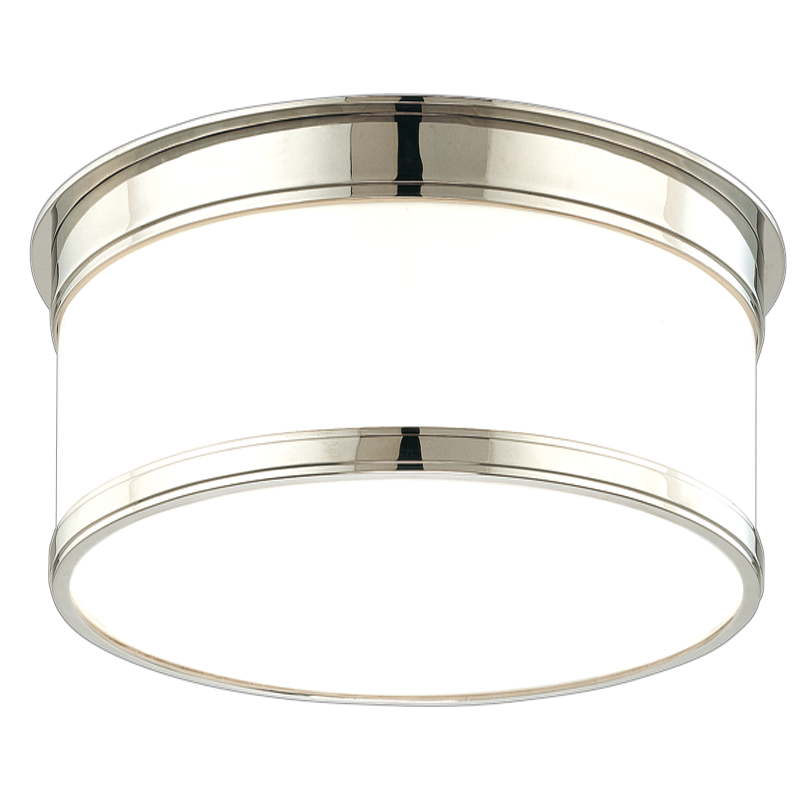 Geneva Flush Mount 9.25" in polished nickel shown from the front to reveal the shade profile and mounting canopy.