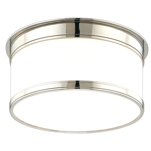 Geneva Flush Mount 9.25" in polished nickel shown from the front to reveal the shade profile and mounting canopy.
