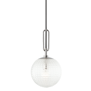 Jewett Pendant in polished nickel shown from a second angle to highlight the shade shape and metal detail.