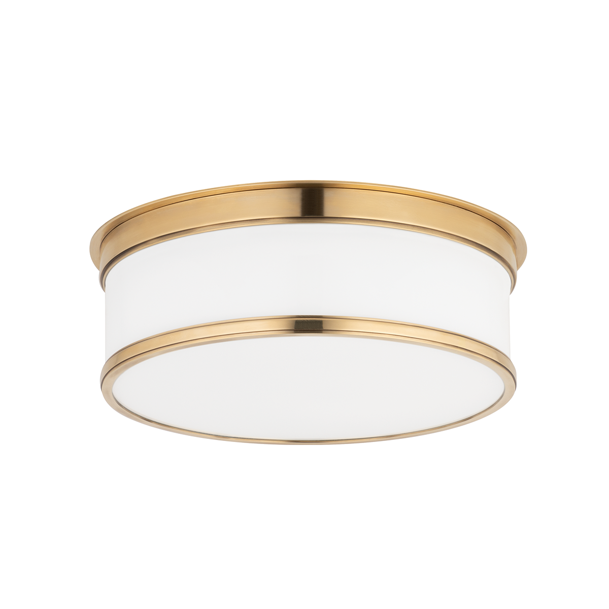 Geneva Flush Mount 12.25" in aged brass — a Hudson Valley flush mount for hallways, bedrooms, and entryways at Laurie Yapp Home.