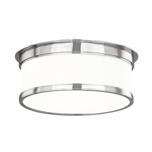 Geneva Flush Mount 12.25" in polished nickel shown from the front to reveal the shade profile and mounting canopy.
