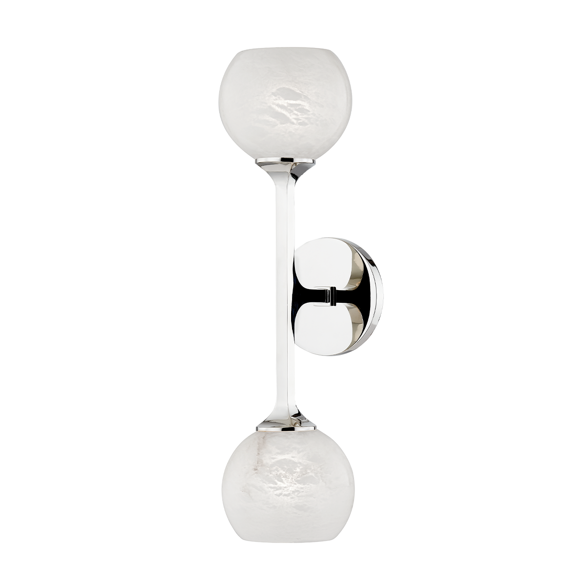 Melton Wall Sconce 2-Light 5" x 18.5" in polished nickel shown from a second angle to highlight the arm curve and shade silhouette.