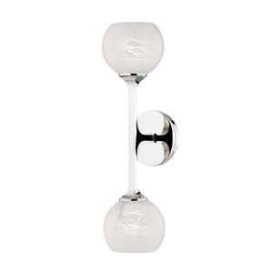 Melton Wall Sconce 2-Light 5" x 18.5" in polished nickel shown from a second angle to highlight the arm curve and shade silhouette.