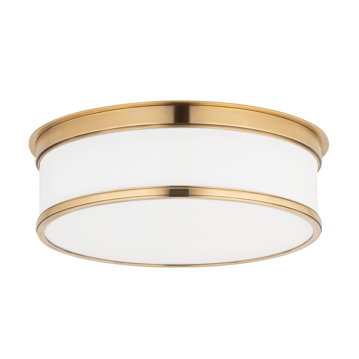 Geneva Flush Mount 15.25" in aged brass — a Hudson Valley flush mount for hallways, bedrooms, and entryways at Laurie Yapp Home.
