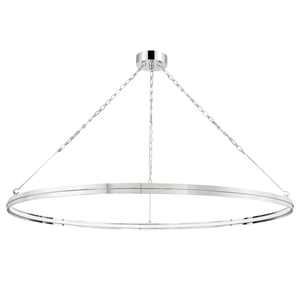 Rosendale Chandelier 56" in polished nickel shown from the front to reveal the frame, arms, and shade detail.