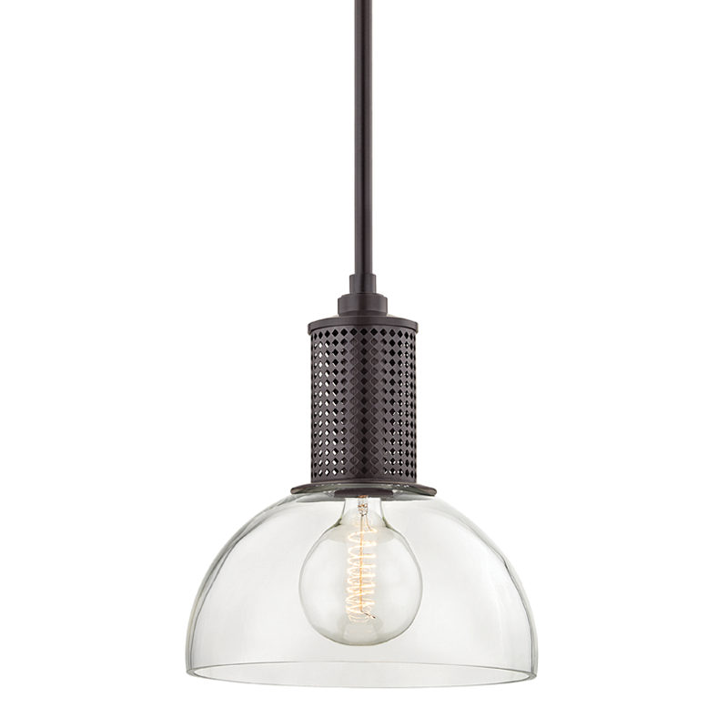 Halcyon Pendant in bronze shown from a second angle to highlight the shade shape and metal detail.