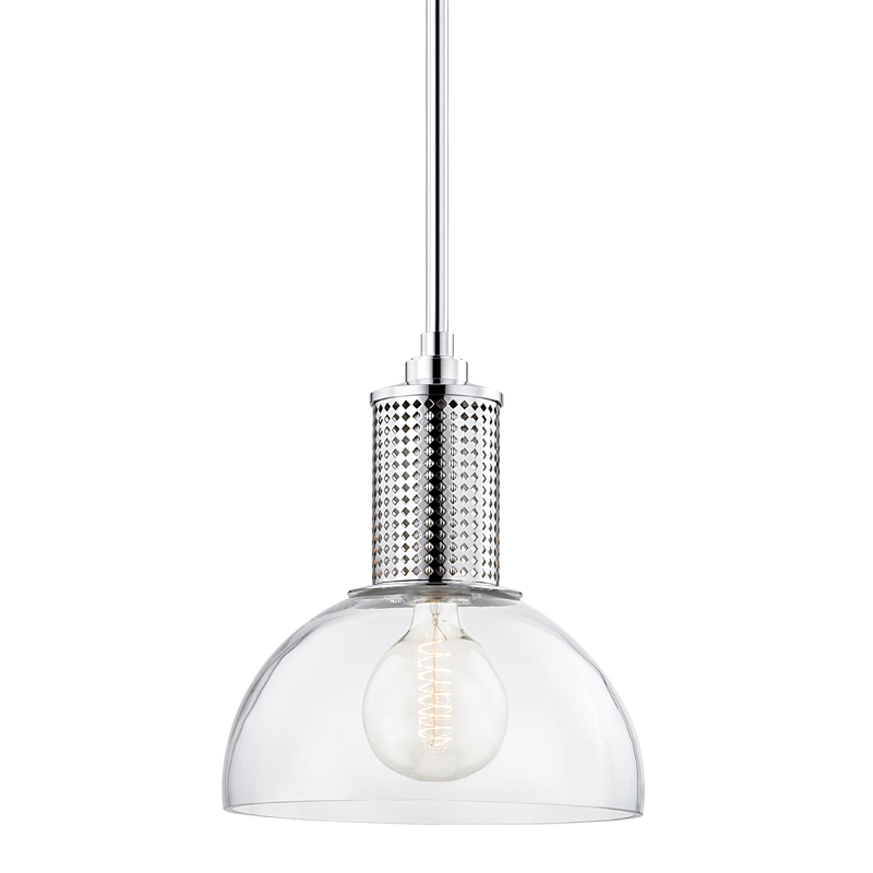 Halcyon Pendant in polished nickel shown from the front to reveal the shade shape and metal detail.