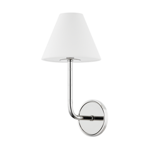 Trice Wall Sconce in polished nickel shown from a second angle to highlight the arm curve and shade silhouette.