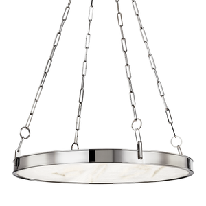 Kirby Chandelier 30" x 3.5" in polished nickel shown from a second angle to highlight the frame, arms, and shade detail.