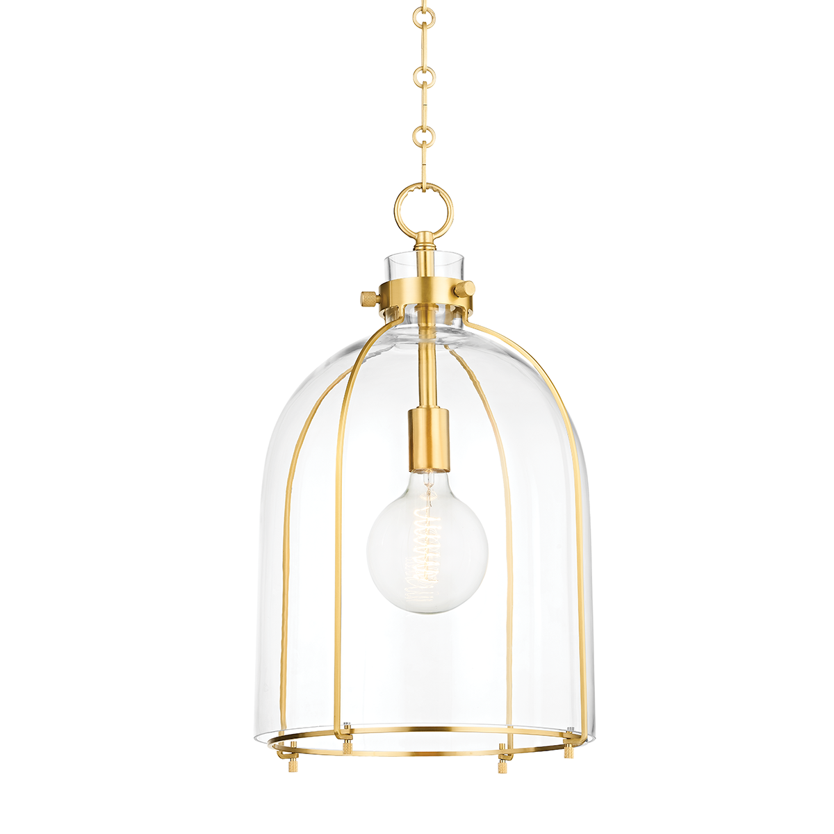 Eldridge Pendant 15.5" x 23.5" in aged brass — a Hudson Valley pendant for kitchens, entries, and dining rooms at Laurie Yapp Home.
