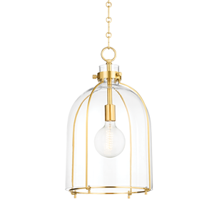 Eldridge Pendant 15.5" x 23.5" in aged brass — a Hudson Valley pendant for kitchens, entries, and dining rooms at Laurie Yapp Home.