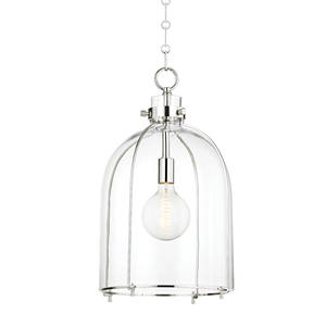 Eldridge Pendant 15.5" x 23.5" in polished nickel shown from the front to reveal the shade shape and metal detail.