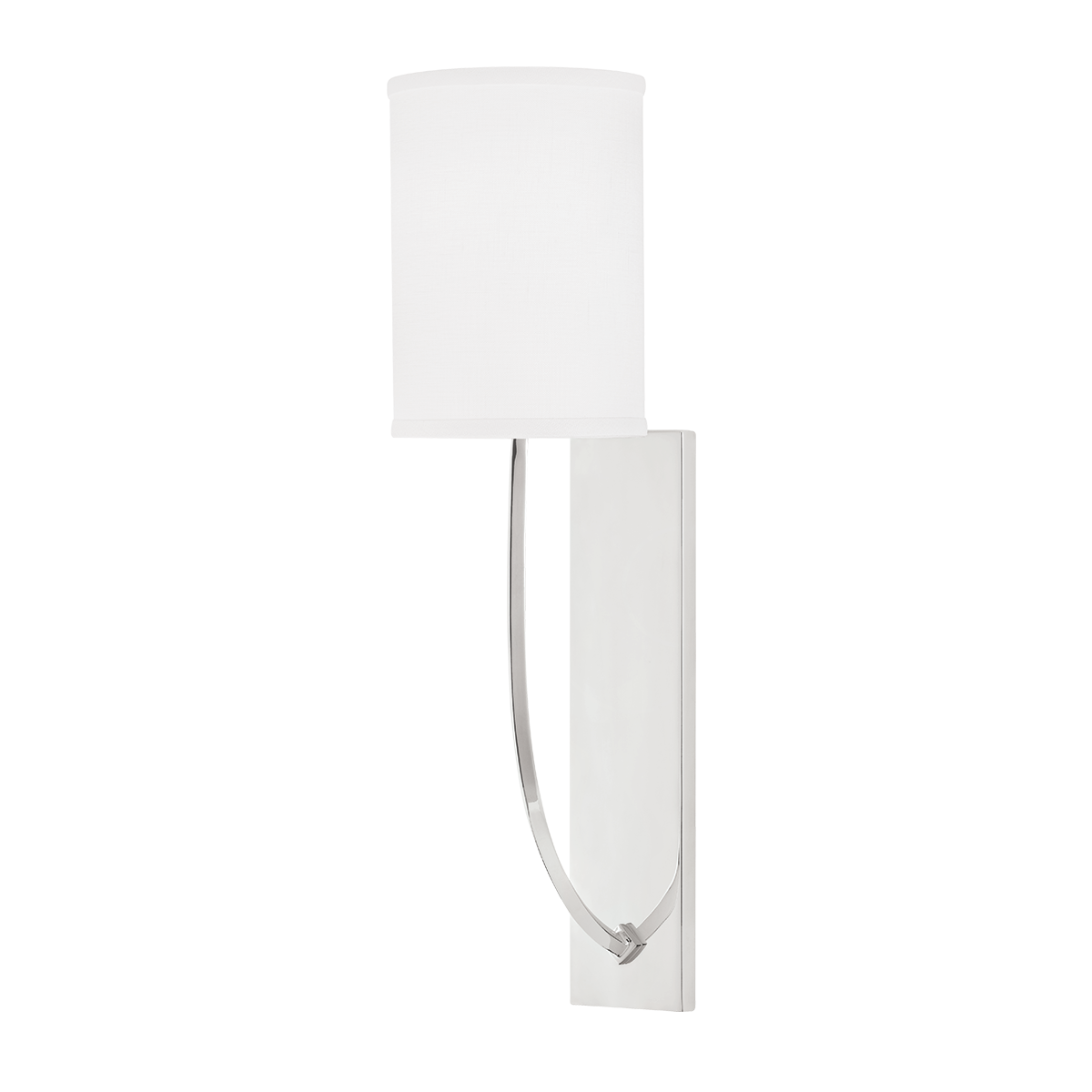 Colton Wall Sconce 4.5" in polished nickel shown from the front to reveal the arm curve and shade silhouette.