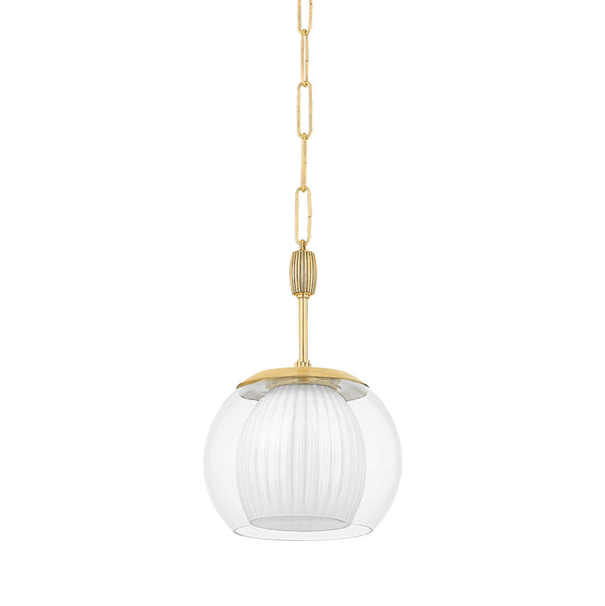Clementon Pendant 11" in aged brass — a Hudson Valley pendant for kitchens, entries, and dining rooms at Laurie Yapp Home.