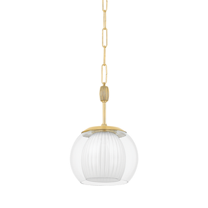 Clementon Pendant 11" in aged brass — a Hudson Valley pendant for kitchens, entries, and dining rooms at Laurie Yapp Home.