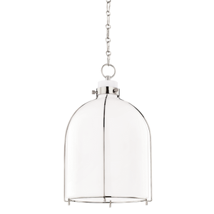 Eldridge Pendant 14" x 23.5" in Aged Brass shown from the front to reveal the shade shape and metal detail.
