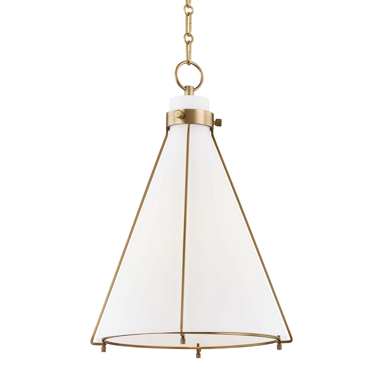 Eldridge Pendant 15.5" x 22" in aged brass — a Hudson Valley pendant for kitchens, entries, and dining rooms at Laurie Yapp Home.
