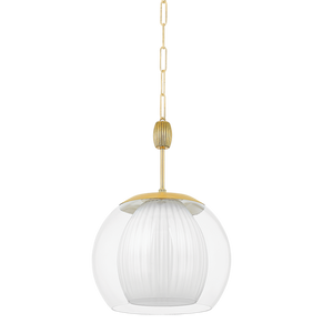 Clementon Pendant 17" in aged brass — a Hudson Valley pendant for kitchens, entries, and dining rooms at Laurie Yapp Home.
