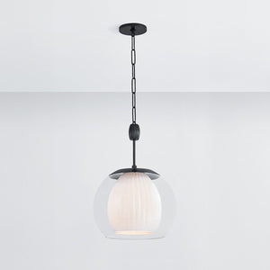 Close-up of the Clementon Pendant 17" in dark bronze showing the shade shape and metal detail.