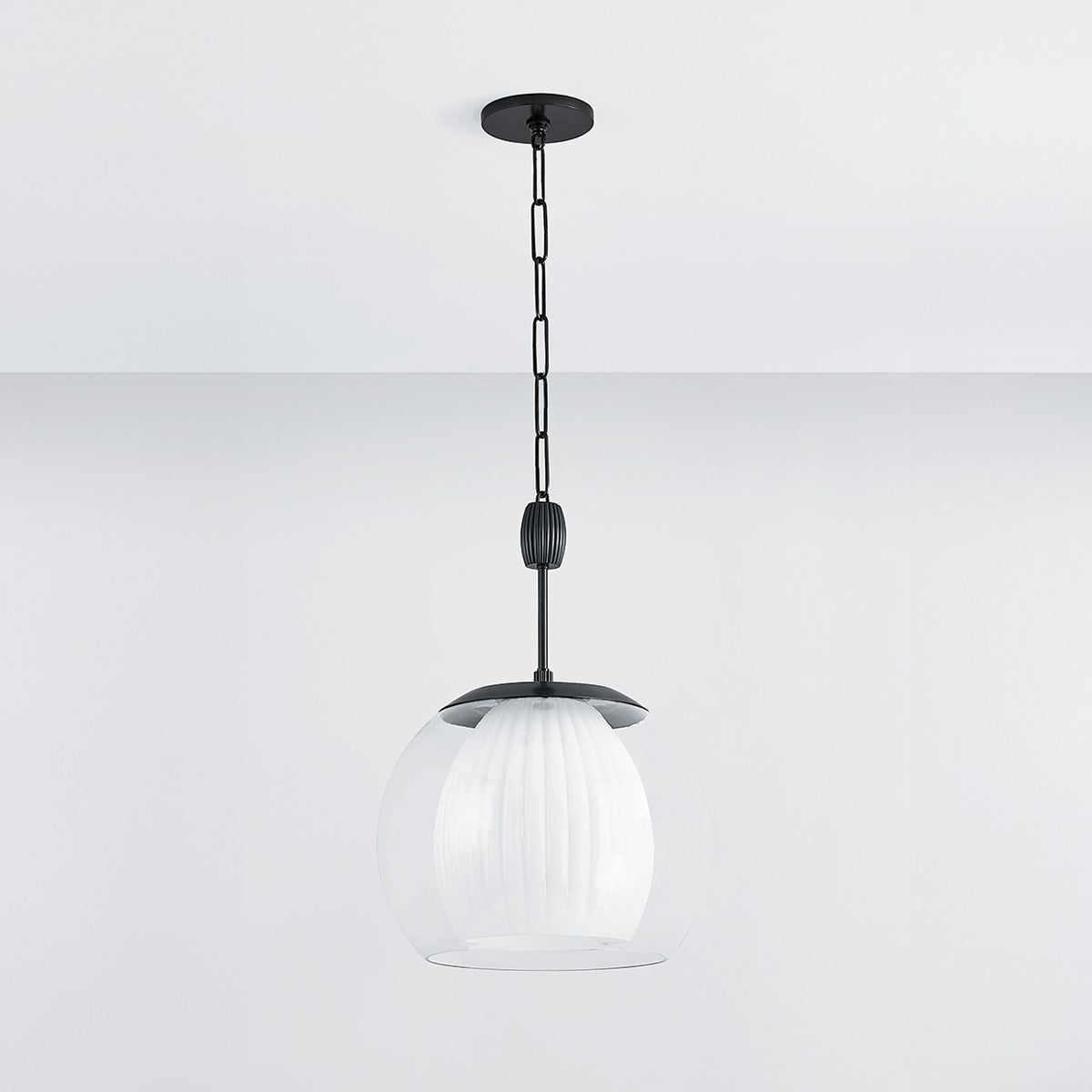 Close-up of the Clementon Pendant 17" in dark bronze showing the shade shape and metal detail.