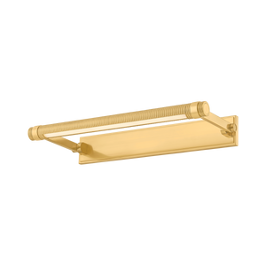 Duell Picture Light 18" in aged brass — a Hudson Valley picture light for gallery walls and reading nooks at Laurie Yapp Home.
