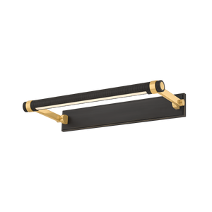 Duell Picture Light 18" in aged brass shown from a second angle to highlight the arm curve and shade proportion.