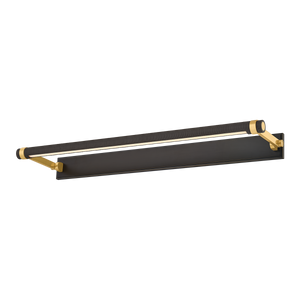 Duell Picture Light 30" in aged brass shown from a second angle to highlight the arm curve and shade proportion.