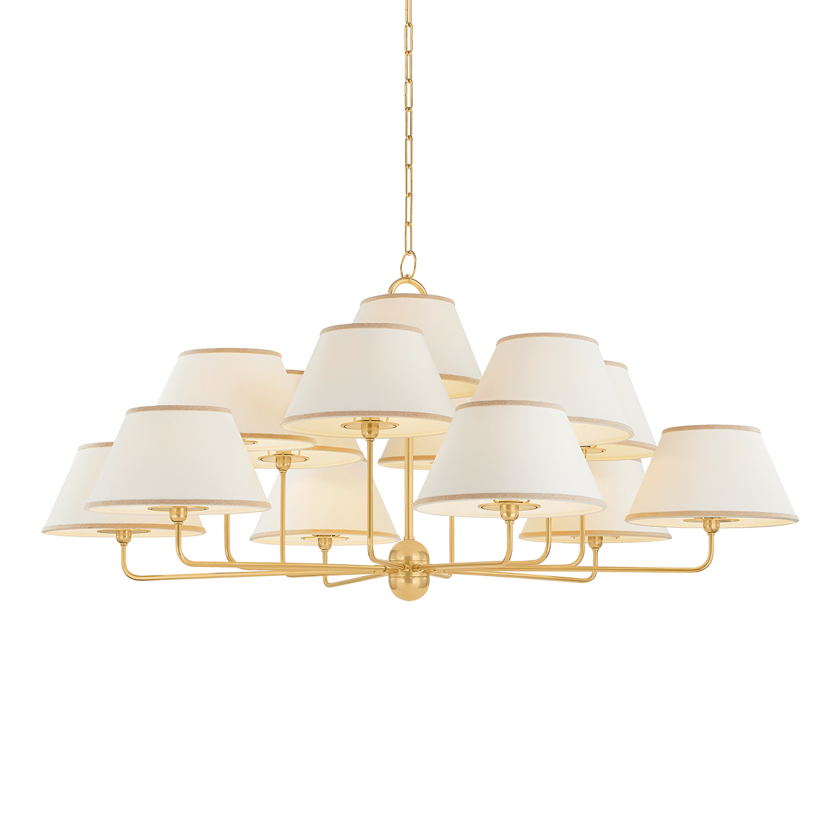 Durland Chandelier 55" in aged brass — a Hudson Valley chandelier for dining rooms, entries, and living rooms at Laurie Yapp Home.