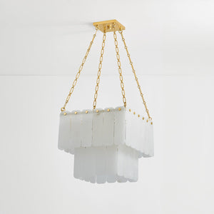 Moissanite Chandelier 20" in aged brass shown from a second angle to highlight the frame, arms, and shade detail.