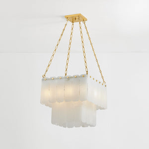 Moissanite Chandelier 20" in aged brass shown from the front to reveal the frame, arms, and shade detail.