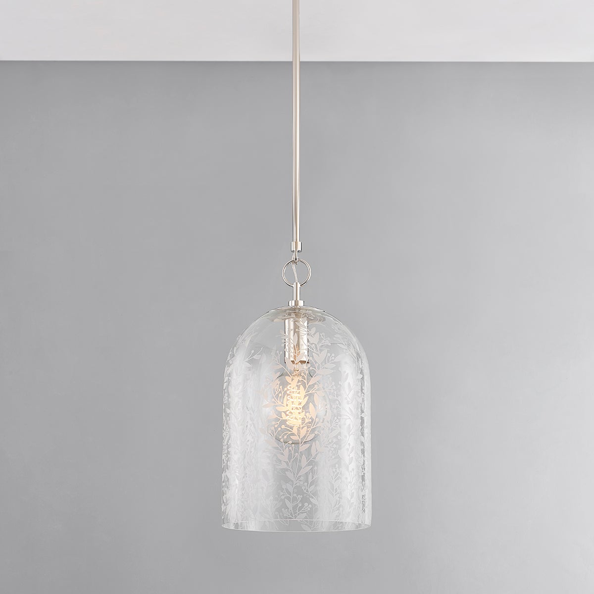Close-up of the Belleville Pendant 10" in polished nickel showing the shade shape and metal detail.