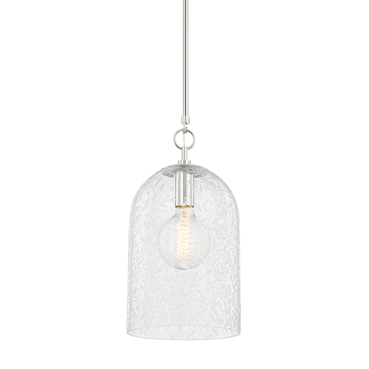 Belleville Pendant 10" in polished nickel shown from a second angle to highlight the shade shape and metal detail.