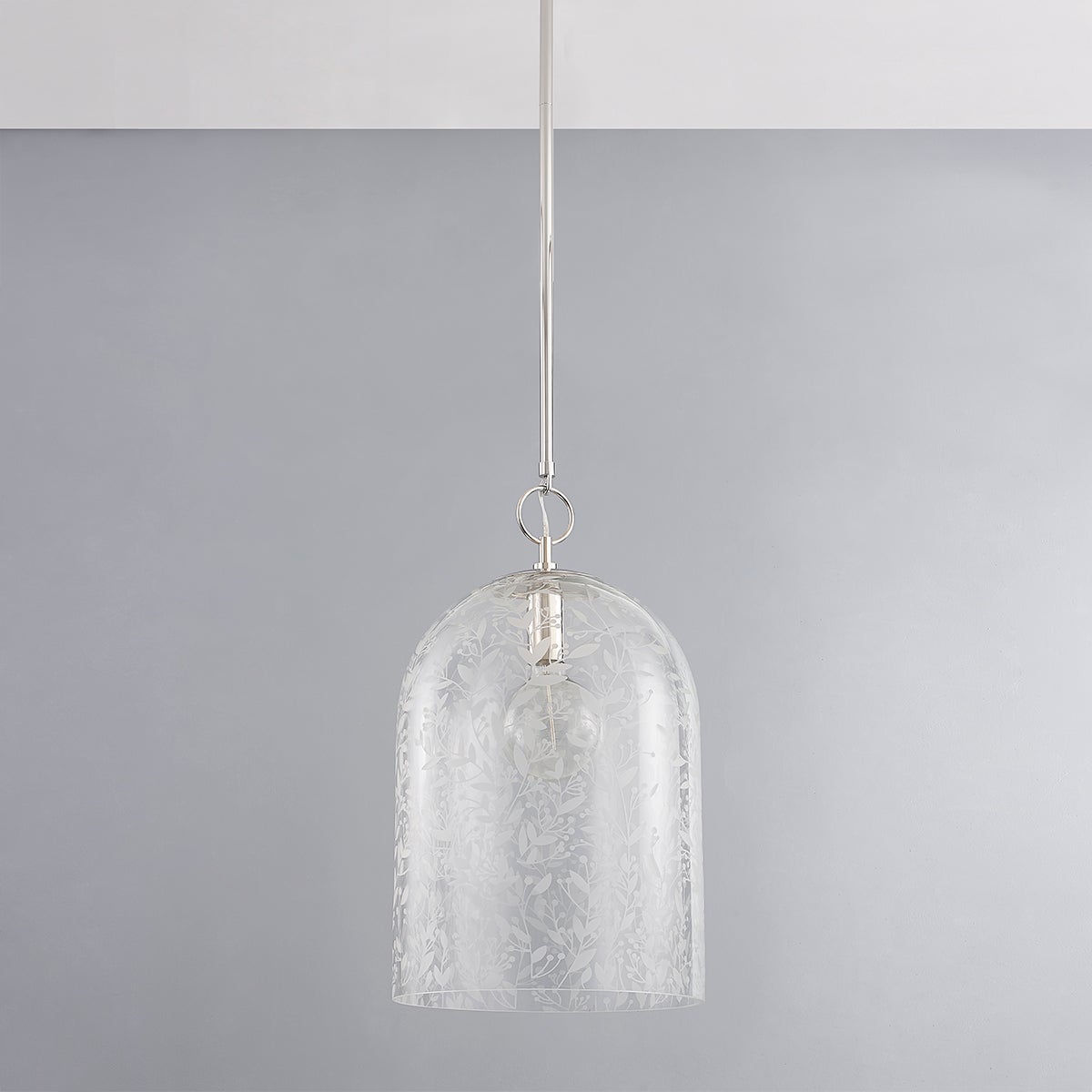 Close-up of the Belleville Pendant 14" in polished nickel showing the shade shape and metal detail.