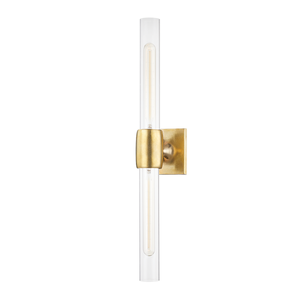 Hogan Wall Sconce 4.5" x 24.5" in aged brass — a Hudson Valley wall sconce for bathrooms, hallways, and living rooms at Laurie Yapp Home.