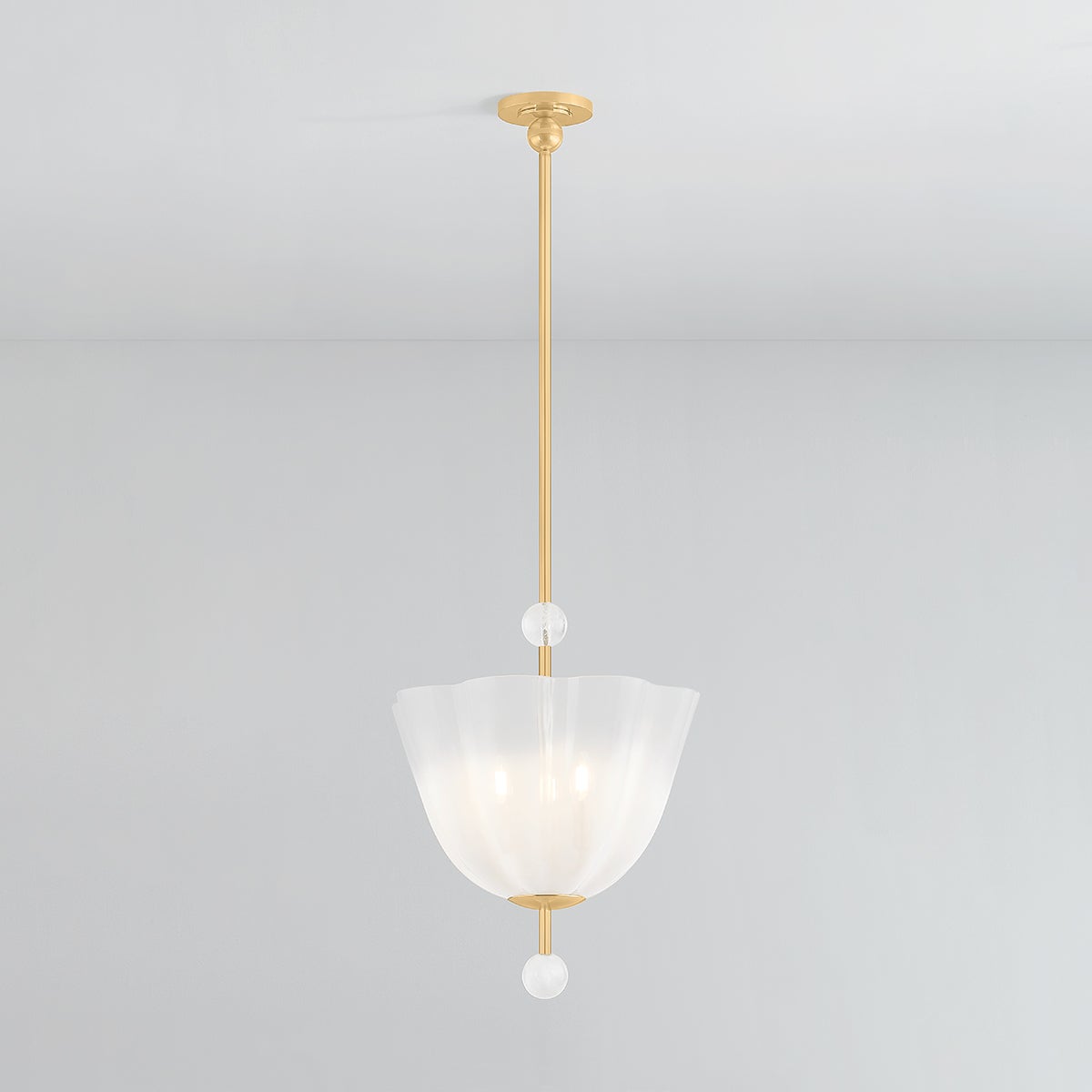 Cambria Heights Lantern in aged brass shown from the front to reveal the frame and glass panel detail.