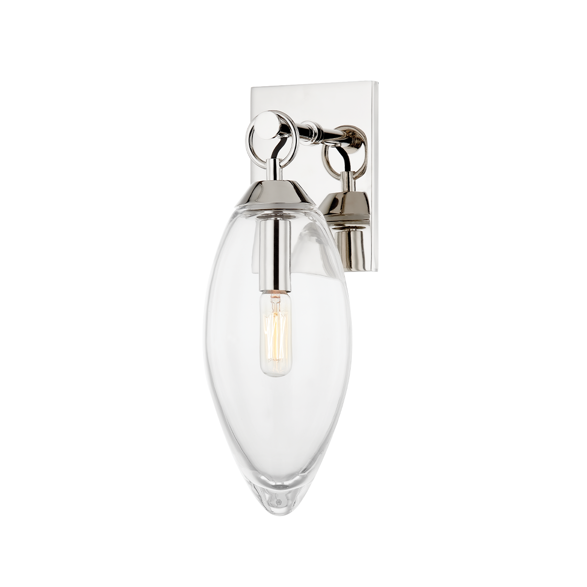 Nantucket Wall Sconce in polished nickel shown from the front to reveal the arm curve and shade silhouette.