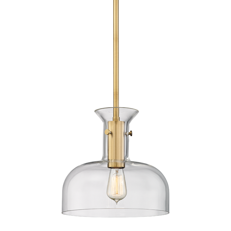 Coffey Pendant 12" in aged brass — a Hudson Valley pendant for kitchens, entries, and dining rooms at Laurie Yapp Home.