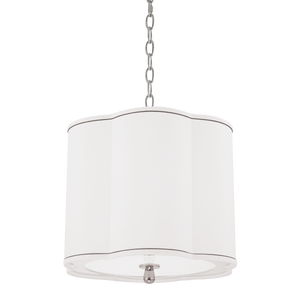 Sweeny Pendant 15" in polished nickel shown from a second angle to highlight the shade shape and metal detail.
