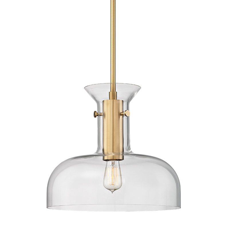 Coffey Pendant 16" in aged brass — a Hudson Valley pendant for kitchens, entries, and dining rooms at Laurie Yapp Home.